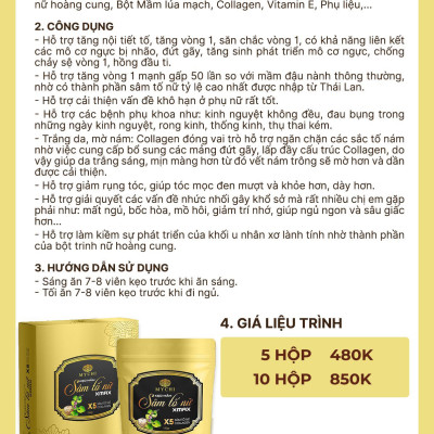 Liệu trình 5h kẹo mầm sâm tố nữ xmax Mychi - vua nở ngực - nữ hoàng nội tiết