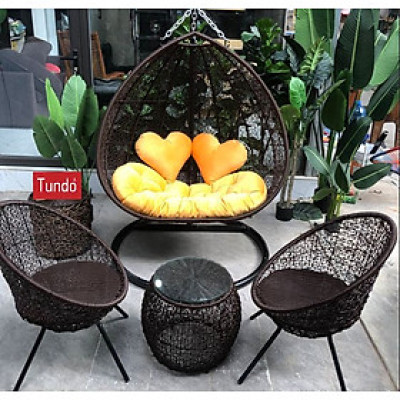 Bộ xích đu đôi nhỏ Tundo đan rối màu đen đệm nhiều màu 