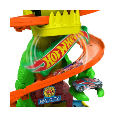 Đồ Chơi Trạm Cứu Hỏa Khủng Long T-rex Hủy Diệt HOT WHEELS JBM73