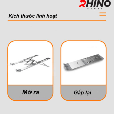 Giá đỡ Laptop, cho ipad, cho macbook tản nhiệt Rhino KL102, kệ đỡ máy tính nhôm cao cấp, gấp gọn, tặng kèm túi đựng - Hàng chính hãng
