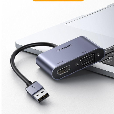 Ugreen UG20518CM449TK 15CM Cáp chuyển đổi USB 3.0 sang HDMI + VGA 1080P/60Hz vỏ nhôm - HÀNG CHÍNH HÃNG