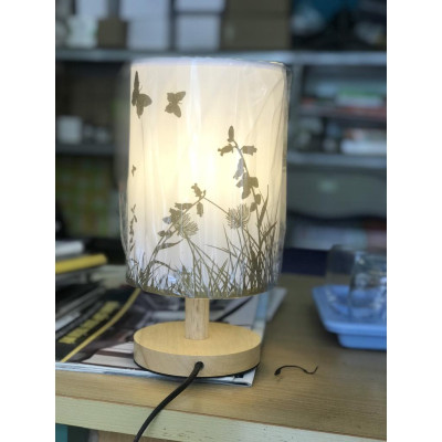 Đèn bàn nấm chao vải , thân gỗ decor trang trí bàn tab phòng ngủ tặng kèm bóng chuyên dụng