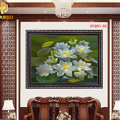Tranh kính cường lực  Hoa Sen sang trọng D1001