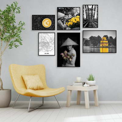 Bộ Tranh 6 Bức Tranh Hà Nội Xưa, Tranh Treo Tường Canvas Cao Cấp