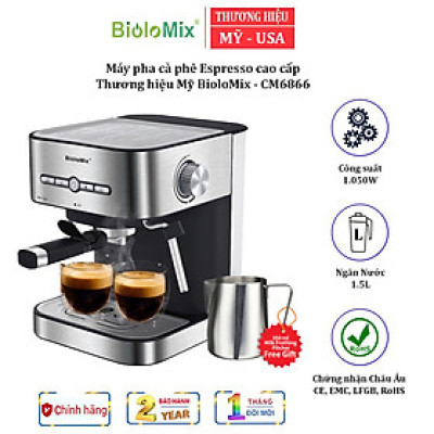 Máy pha cà phê Espresso nhãn hiệu BioloMix CM6866 công suất 1050(W) với thiết lập hệ thống tạo bọt sữa - HÀNG NHẬP KHẨU