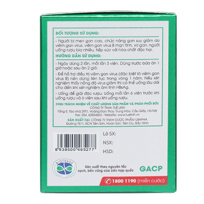 Giải Độc Gan Tuệ Linh hỗ trợ giải độc gan, hạ men gan hộp 60 viên