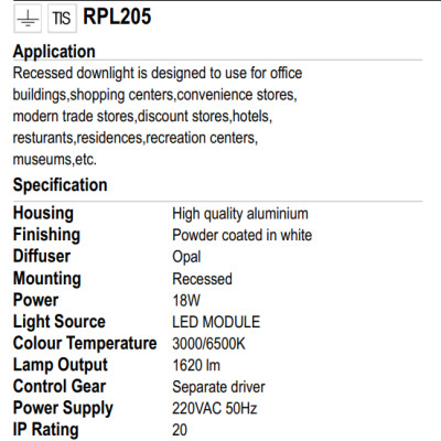 ĐÈN LED ÂM TRẦN LUMAX #RPL205/WH-18LED/6.5K-XMXD(SPR)