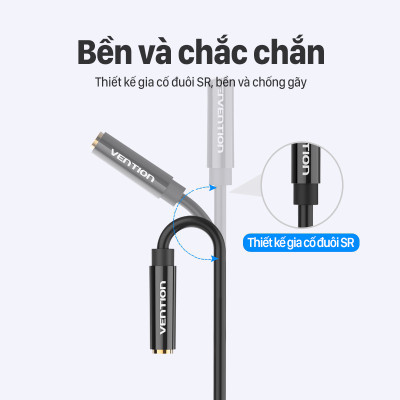 Cáp gộp tai nghe 2 vào 1 Jack 3.5mm - Cáp audio 2 dương 1 âm cho máy tính, laptop hỗ trợ loa và mic chính hãng Vention BBTBY - Hàng chính hãng