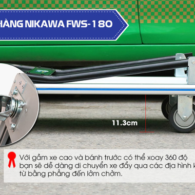Xe đẩy hàng 4 bánh chống ồn Nikawa FWS-180 sàn nhôm tay cầm thép gấp mở tiện lợi tải trọng 180kg