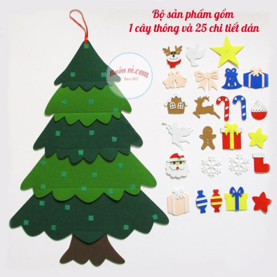 Cây thông 2 lớp noel dán treo tường mẫu mới năm 2021 – Cây thông kèm miếng dán vải nỉ trang trí giáng sinh – 01122