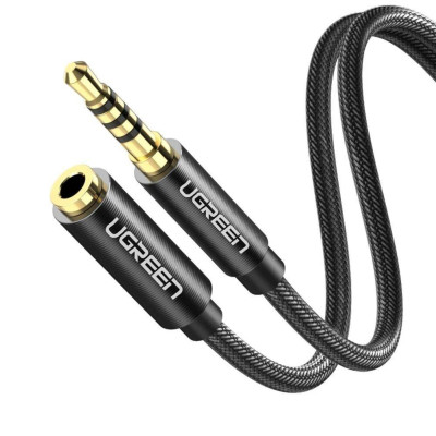 Ugreen UG60845AV118TK 0.5M màu đen 3.5mm 3 ngấn nối dài Cáp âm thanh dây bện nylon 50cm hỗ trợ micro - HÀNG CHÍNH HÃNG