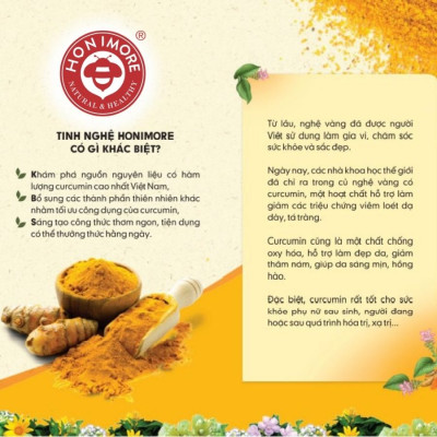 Combo 3 hộp Tinh nghệ Canxi Honimore 288g (18 gói)