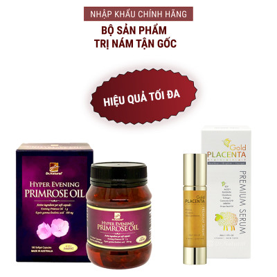 Bộ Sản Phẩm Đẹp Da, Giảm Nám: Viên Nội Tiết Hyper Evening Primrose Oil 180 Viên, Serum Vàng Nhau Thai Cừu Dr Natural Gold Placenta Premium 50ml