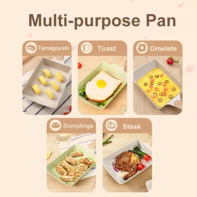 Chảo chữ nhật chống dính cán gỗ 18cm - chảo chiên trứng cuộn phong cách Hàn Quốc