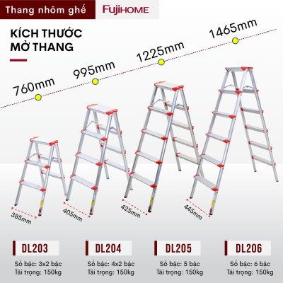 Thang nhôm chữ A 4 bậc cao 1 Mét gấp gọn FUJIHOME DL204, thang ghế 4 bậc xếp gọn gia đình- Hàng chính hãng