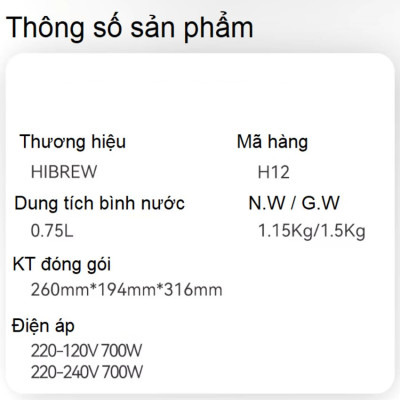 Máy pha cà phê, pha trà tự động Drip thương hiệu Mỹ cao cấp HiBREW H12 - Công suất 700W - Hàng nhập khẩu