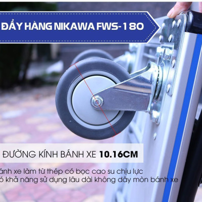 Xe đẩy hàng 4 bánh chống ồn Nikawa FWS-180 sàn nhôm tay cầm thép gấp mở tiện lợi tải trọng 180kg