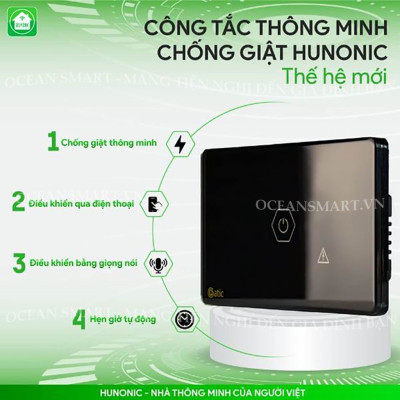 Công Tắc Thông Minh Wifi, Công Tắc Chống Giật Cho Bình Nóng Lạnh Hunonic Datic - DTSWU1