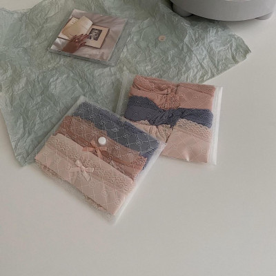 Set túi ví 3 quần lót nữ su lạnh phối nơ viền ren