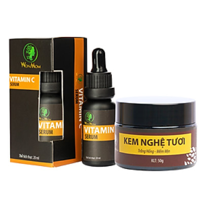 Bộ dưỡng trắng hồng, mịn màng da mặt Wonmom ( 1 serum vitamin C + 1 kem nghệ tươi )