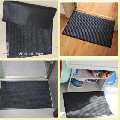 ( Hàng Cao Cấp ) Thảm chùi chân đế chống trượt dạng sọc Stripmate Màu Xám đen / Xám đỏ - Nhiều Size ( Tặng Chổi Phất Bụi )