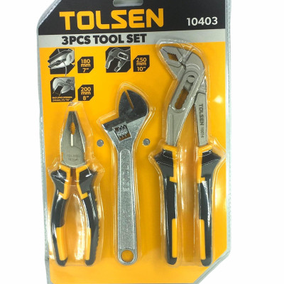 BỘ DỤNG CỤ 3 MÓN KỀM RĂNG (7")  KỀM MỎ QUẠ (10") MỎ LẾT CÁN TRƠN (8") TOLSEN 10403 - HÀNG CHÍNH HÃNG