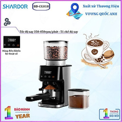Máy xay hạt cà phê Espresso cao cấp Shardor BD-CG018  Tích hợp 51 chế độ xay hạt cà phê- hàng chính hãng