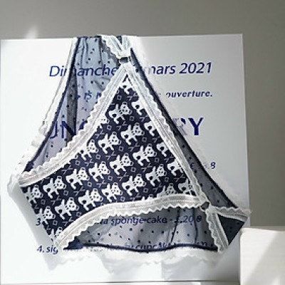 Combo 5 quần lót nữ thun dệt in hình gấu phối ren 409 – Co giãn 4 chiều, siêu mềm mại