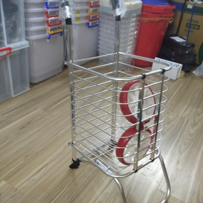 Xe đẩy đi chợ inox có giỏ gấp gọn