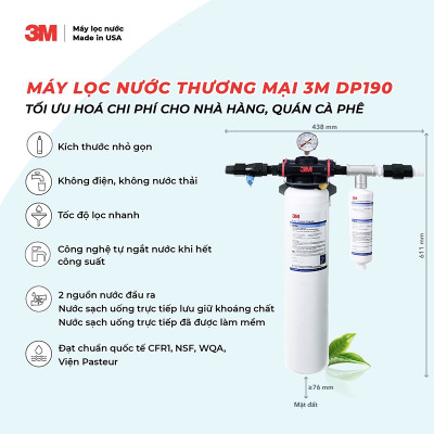 Máy Lọc Nước 3M DP190 Công Suất Lớn Dành Cho Thương Mại Horeca Nhà Hàng Quán Cafe - Nhập Khẩu Mỹ, Hàng Chính Hãng 3M