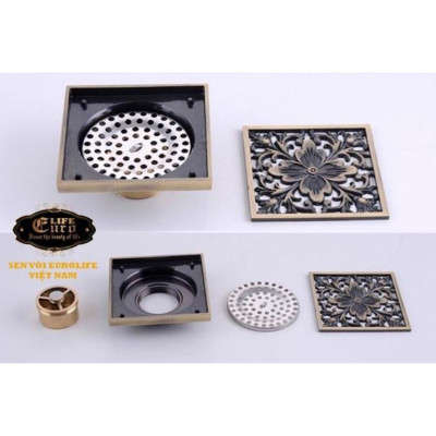 Hố ga thoát sàn Đồng hoa văn 10x10cm Eurolife EL-HG10 (Vàng Đồng)
