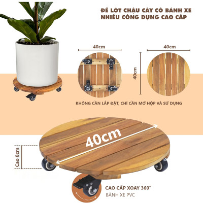 Đế Lót Để Chậu Cây Có Bánh Xe ANKAN 40cm Làm Giá Đỡ Kệ Hoa Cây Cảnh, Màu Vàng Nắng, Chịu Tải 150Kg