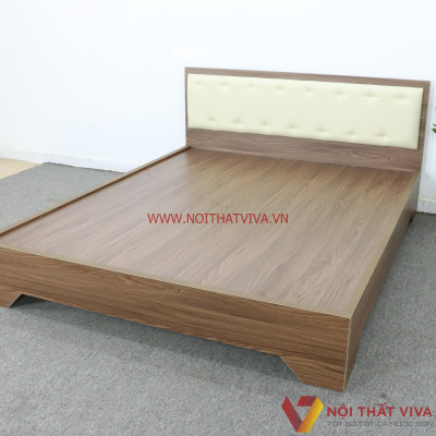 Giường Ngủ Gỗ Mdf Phủ Melamine Bọc Nệm Chân Cao Màu Óc Chó