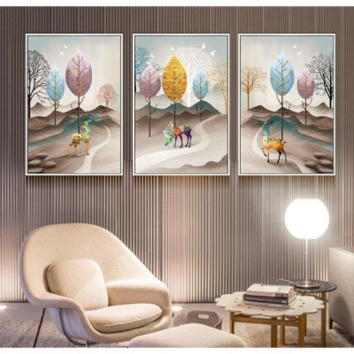 Tranh ghép treo tường hươu vàng THD13(30x45x3 tấm)