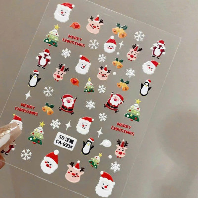 Sticker Móng Tay Dập Nổi Dán Làm Nail Hình Giáng Sinh Vui Vẻ, Ông Già Noel, Dễ Thương, Mỏng Trong Suốt, Lưng Keo, Trang Trí Móng Tay Nghệ Thuật - Xmas