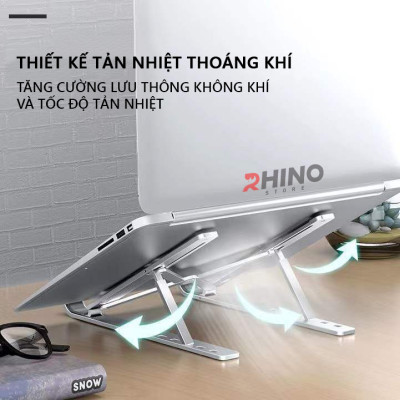 Giá đỡ Laptop, cho macbook, cho ipad tản nhiệt Rhino KL101, kệ đỡ máy tính nhôm gấp gọn, tặng túi đựng - Hàng chính hãng
