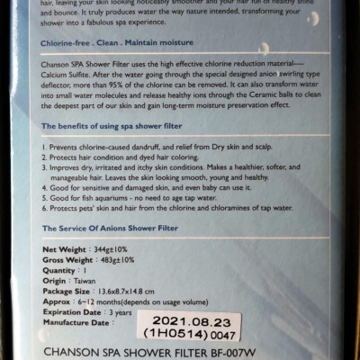 Lọc Clo Nước Tắm Chanson - Spa Shower Model BF-007, Lọc Clo và Cloramin. Lọc Trên 20.000 lít trong 1 năm - Màu Trắng - Nhập Khẩu Chính Hãng - Giao toàn quốc miễn phí