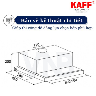 Máy hút mùi âm tủ ray kéo inox phối kính 900mm KAFF KF-TL90H - Hàng Chính Hãng