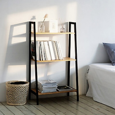 KỆ SÁCH 3 TẦNG MÀU ĐEN PHỐI GỖ TỰ NHIÊN SIZE L - A BOOK SHELF 3F BLACK NATURAL SIZE L