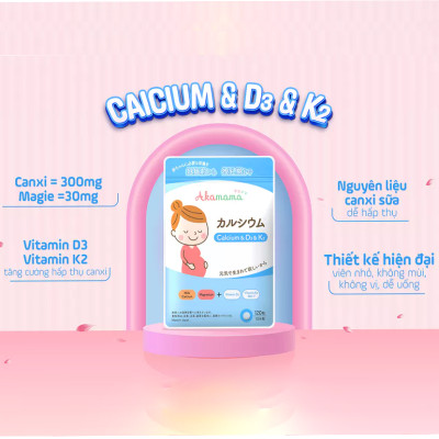 TPBVSK Akamama Calcium & D3 & K2 cho phụ nữ mang thai và cho con bú 120 viên