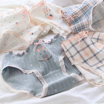 Combo 5 quần lót nữ cotton Freesize Kiểu Thỏ xanh tím dễ thương (giao màu ngẫu nhiên)