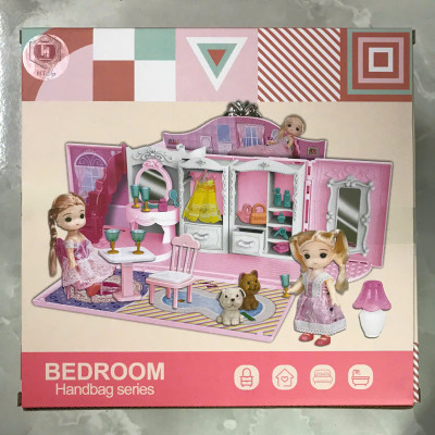 Ngôi Nhà Búp Bê Thiết Kế Dạng Túi Xách Kèm 2 Búp Bê, Đồ Chơi Búp Bê Dễ Thương Cho Bé