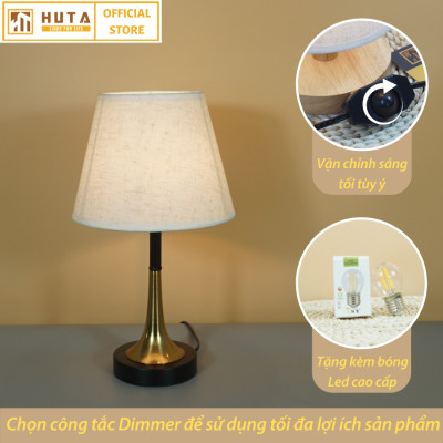 Đèn Ngủ Để Bàn HUTA Light For Life T5 Thép Mạ Đồng, Sang Trọng Decor Trang Trí Phòng Ngủ Khách Sạn, Điều Chỉnh Độ Sáng, Ánh Sáng Vàng