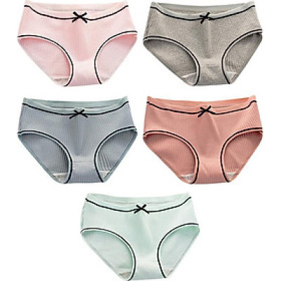 Bộ 5 Quần Lót Nữ Gân Tăm Phối Nơ QL0805 (Màu Ngẫu Nhiên) - Free size