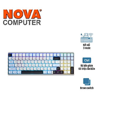 Bàn phím cơ Gaming không dây AULA S100 PRO 3 MODE (Phiên bản Xanh dương+trắng+tím / Brown switch) - Hàng Chính Hãng