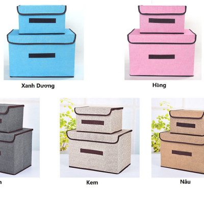 Combo 2 Hộp Vải Đựng Đồ Canvas, Túi Vải Đựng Quần Áo, Đồ Dùng Đa Năng Có Nắp Đậy Loại 1 - Hàng Chính Hãng MINIIN