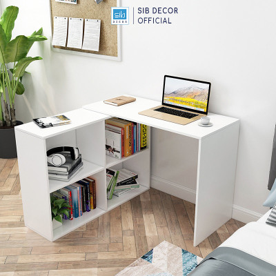 Bàn Làm Việc Chữ L Xoay Linh Động Màu Trắng/ Đen Hiện Đại Thương Hiệu SIB Decor