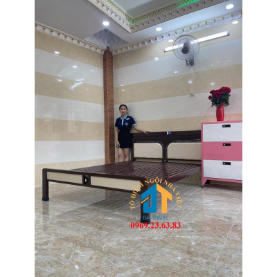 Giường sắt kiểu gỗ 160×200 – GS08