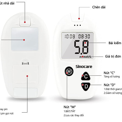 Máy Đo Đường Huyết Safe Accu Chính Hãng Sinocare Tặng Kèm 50 Que Thử+50 Kim Chích Máu