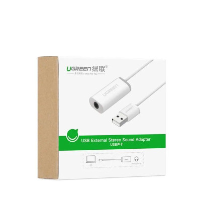 Ugreen UG30712US206TK 15CM màu Trắng Bộ chuyển USB 2.0 sang âm thanh 3.5mm - HÀNG CHÍNH HÃNG